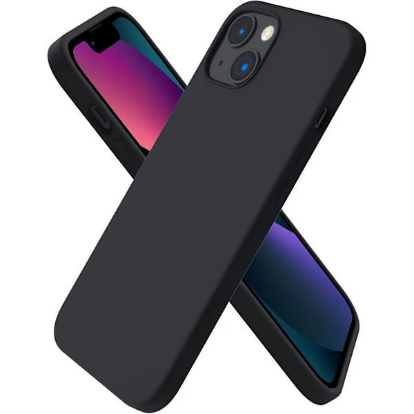 iPhone 13-deksel, flytende silikondeksel til 6,1-tommers iPhone 13, ultratynt deksel, støtsikkert beskyttende mykt deksel svart svart svart