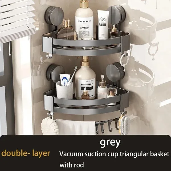 (SC)Bathroom Storage Rack with Suction Cup, No Punching, Tripod Rack Toilet Wall Corner Wall-Mounted Storage Shelf