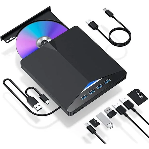 Extern DVD CD-brännare - VARUMÄRKE - Bärbar - USB 3.0 - 7 i 1 - Kompatibel med Windows 11/10/8/7