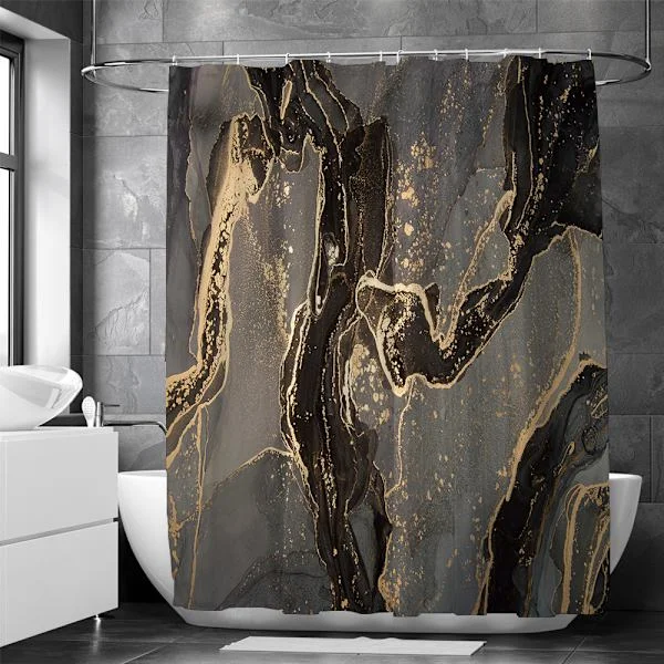 Black and Gold Shower Curtain, Gold Marble Effect Shower Curtain Small Size Anti-Mildew Bath Curtain Waterproof Washable Polyester Fabric Bathroom 