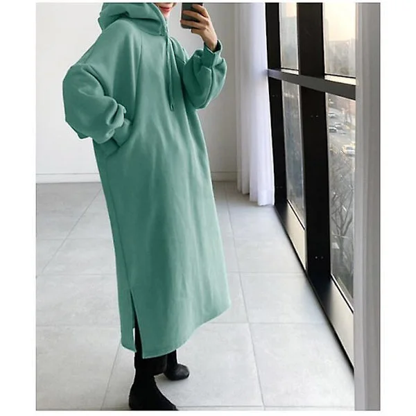 Mjuk Termisk Klänning Hoodie Dam Sweatshirtklänning Med Huvtröja
