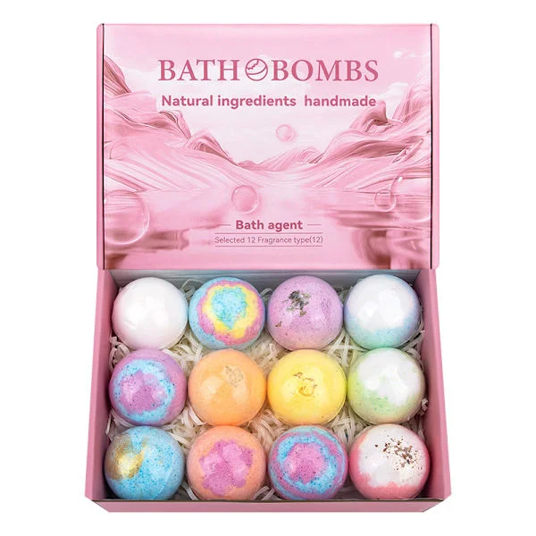 Bath Bombs, Foaming Gift Set 12 Handmade Essential Oils Relaxation and Stress Relief Effervescent Balls Perfect Birthday Gift