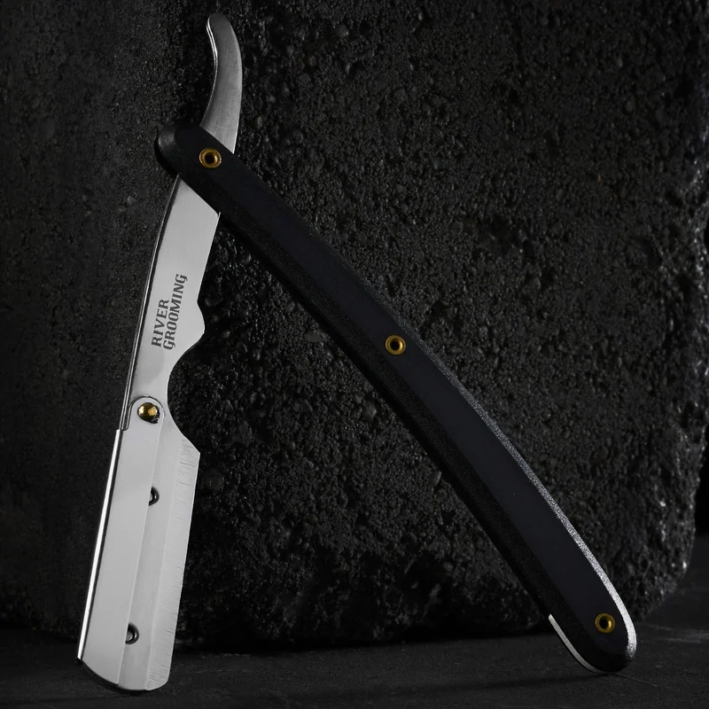 Rasoir droit élégant noir en acier inoxydable pour lames jetables pour hommes - Coupe-Choux