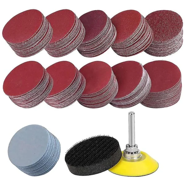 200 stk Slipeskiver Pad Kit, 50mm og Loop Sandpapir med Skum Poleringsunderlag, Korn Slipeskiver Fo