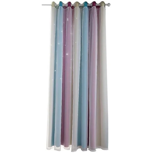 Stjernegardiner Børneværelse Mørklægningsgardiner Med Voile Børnegardiner Dobbelte Hulstjernegardiner Til Børn Dobbeltlagsgardiner 134*160cm_tfrf