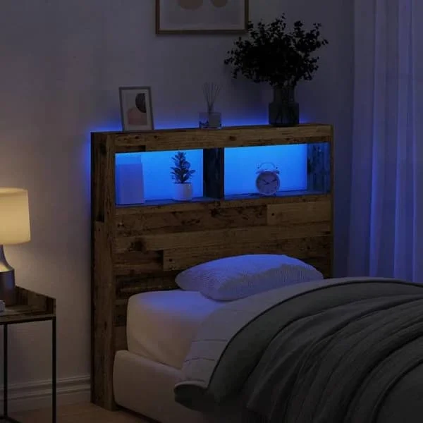 vidaXL Sänggavel med LED gammalt trä 100x17x102 cm 863125