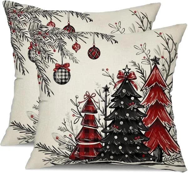 2-pack 45x45 cm Christmas Pillowcases Christmas Tree Decor Design - Winter Christmas Decorative Pillows for Home Sofa