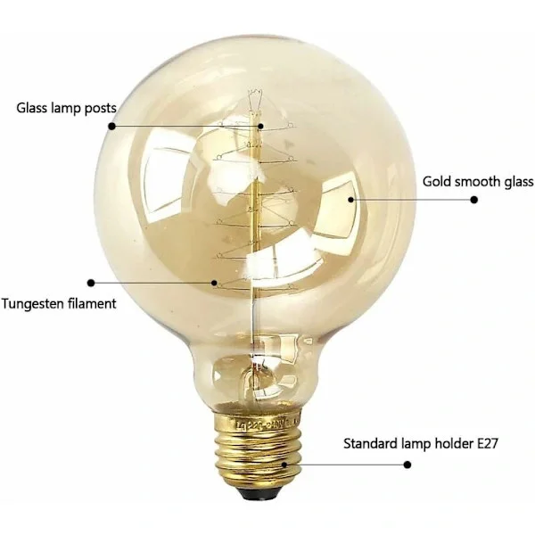 【xj】Vintage E27-lamppu, langaton lamppu retro antiikki 220-240V iso hehkulamppu 40W Edison Glo
