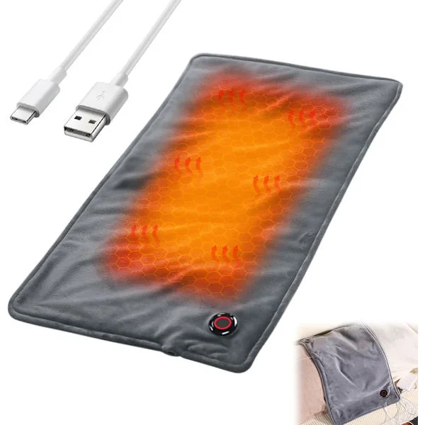 Värmedyna, värmefilt med automatisk avstängning, 30*60 cm, elektrisk värmefilt med 3 temperaturnivåer och USB-laddning, lämplig