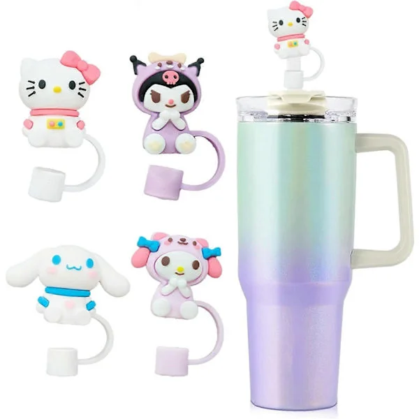 4 st Cartoon Kawaii Stanley Sugrörsskydd, Silikon Sugrörstopp, Sugrörsskydd för Stanley Cup 30&40oz med Tumblers, 10mm 0.4in Stanley Lock Tillbehör