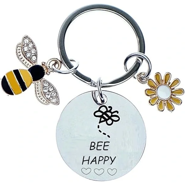 Bee Happy dubbelsidig present till kvinnor, inspirerande presenter till kvinnor, avskedspresenter till kollegor, kvinnor, bi (25 mm)