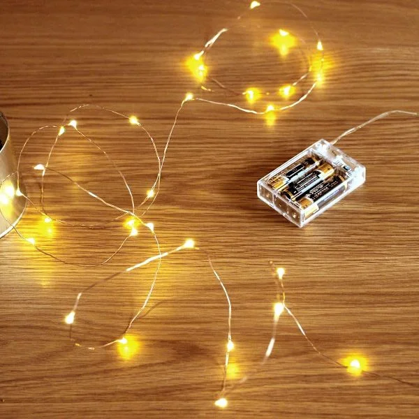 LED-lyskæde, mini batteridrevet kobbertrådsstjernefe
