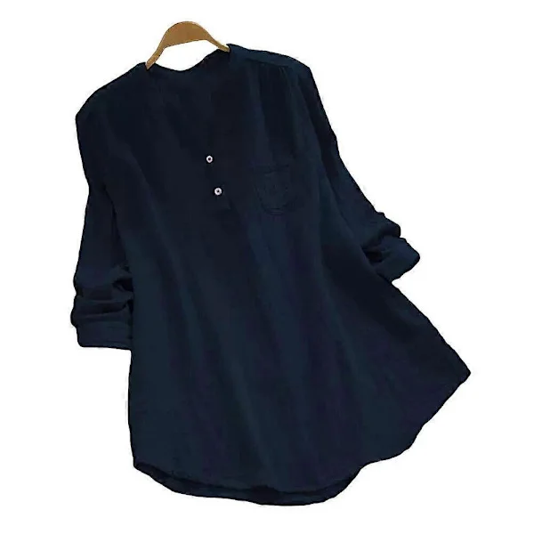 [RM] Baggy T-skjorte Tunika Topper Dame Sommer Løs Langermet Bluse Plus 2xl marineblå