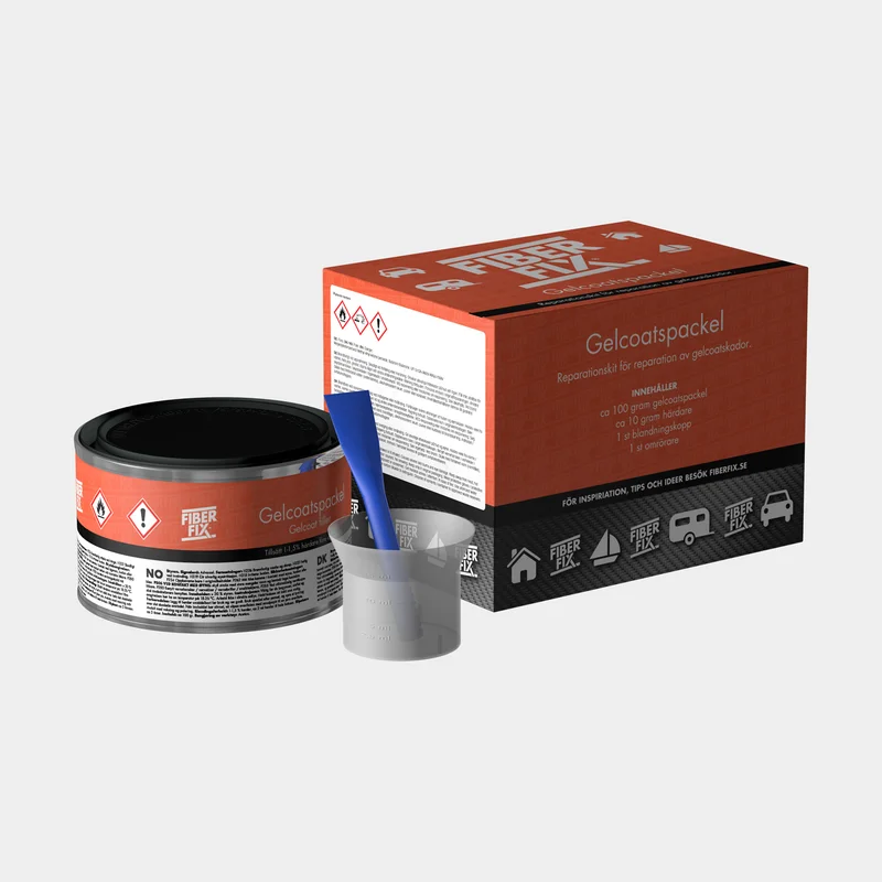 Gelcoat filler FiberFix, locker grey (J8003 / N2101), 100 grams + 10 grams hardener + mixing cup + stirrer