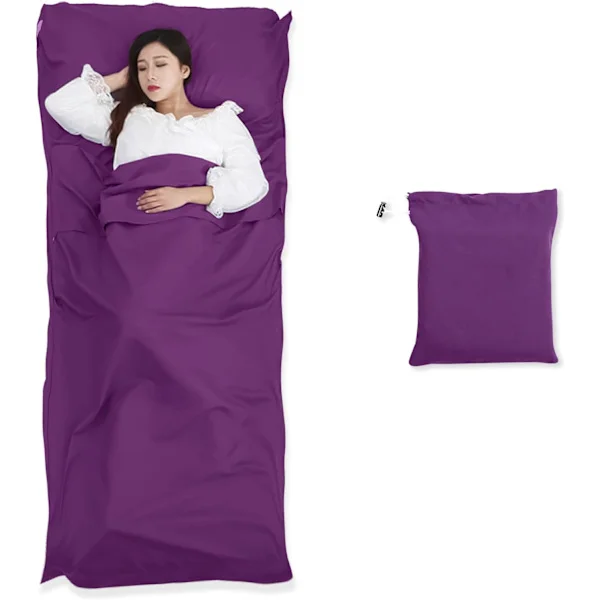 Travel Sheet, Lightweight Travel Sheet Sleeping Bag, Suitable for Camping and Hiking, Purple, 90x220 cm, Light Purple. Lilac