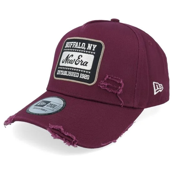 New Era - Rød adjustable Caps - Patch Wash Burgundy A-Frame Adjustable @ Hatstore