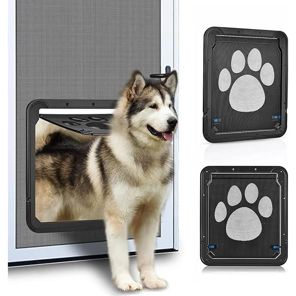 Ownpets Dog Screen Door, Inner Door Flap 24cmW*29cmH, Lockable Pet Screen Door, Magnetic Self-Closing Screen Door with