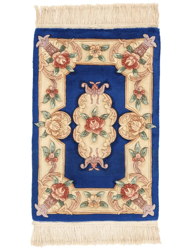 China 90 Line Rug Hand Knotted 60X90 Beige/Dark Blue