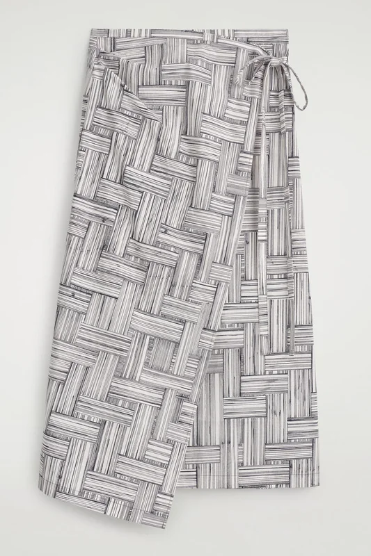 COS Women's Printed Cotton Wrap Skirt in Beige