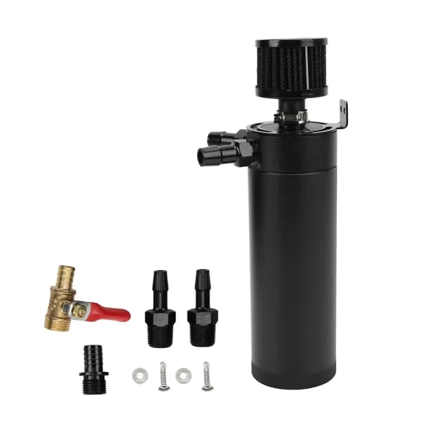 Universal 2-ports oljefångstburk reservoar tank motor luft oljeseparator med andningsfilter bil ompackning