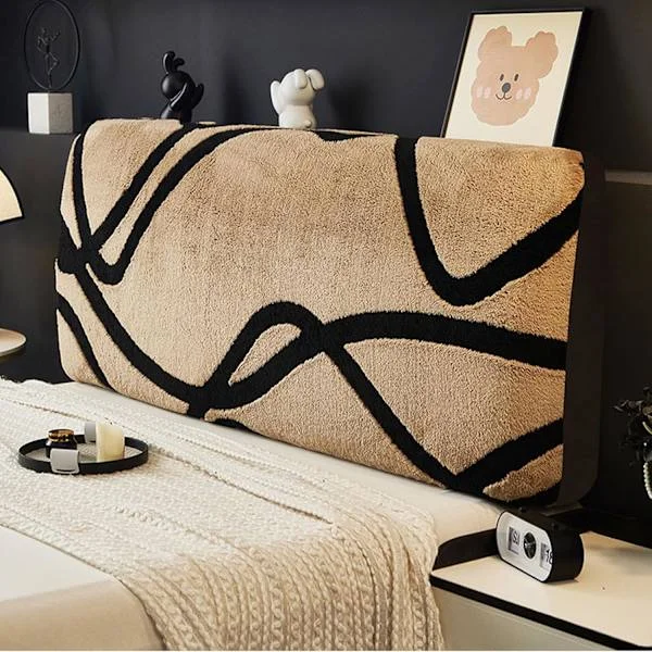 Stretch Headboard Cover, Thickened Plush Headboard Protector, Soft Headboard Cover (Light Brown, 160cm)