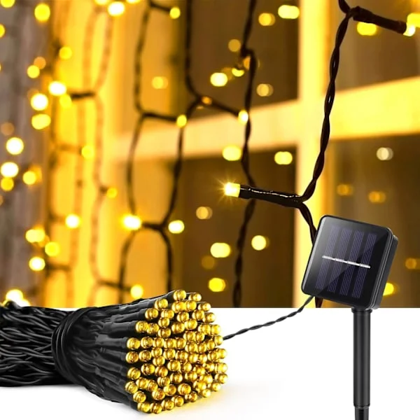(1 PAKKE 12M 100LED, Varme Farger) Solar Utendørs Lyslenke, Vanntett