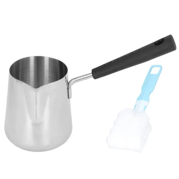Turkish Coffee Pot in Stainless Steel, Mini Milk Warmer with Pouring Spout for Induction Hob, Kitchen Use 350 ml