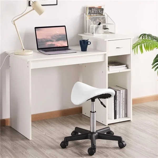Säädettävä satulatuoli pyörillä - Valkoinen / satulatuoli pyörillä / työtuoli ergonominen