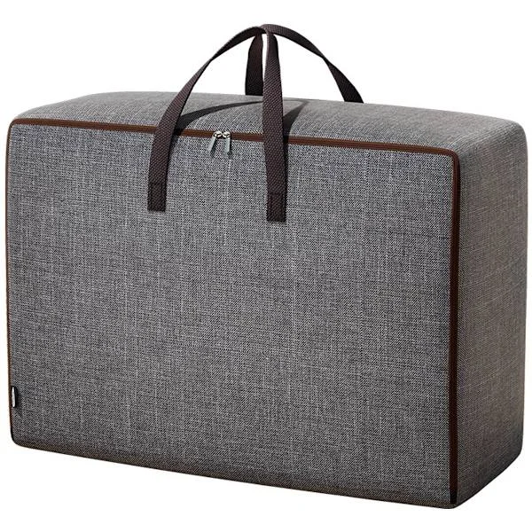 Stor opbevaringspose under sengen med lynlås, 60L Oxford stof sengetøjsorganisator til dyner tæpper tøj, grå 60 x 40 x 25 cm