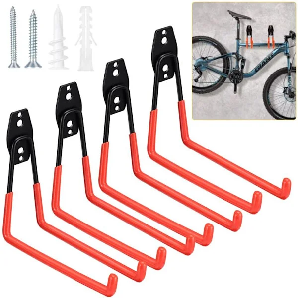 4-pack Wall Hooks for Garage, Long Heavy-Duty Storage Hooks for Tools, Power Tools, Chairs, Bikes, Ropes, etc.