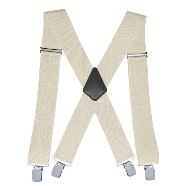 White Men's Suspenders, Wide Adjustable Elastic Men's Trousers with Strong Clips, 5 cm Wide, 120 cm Long