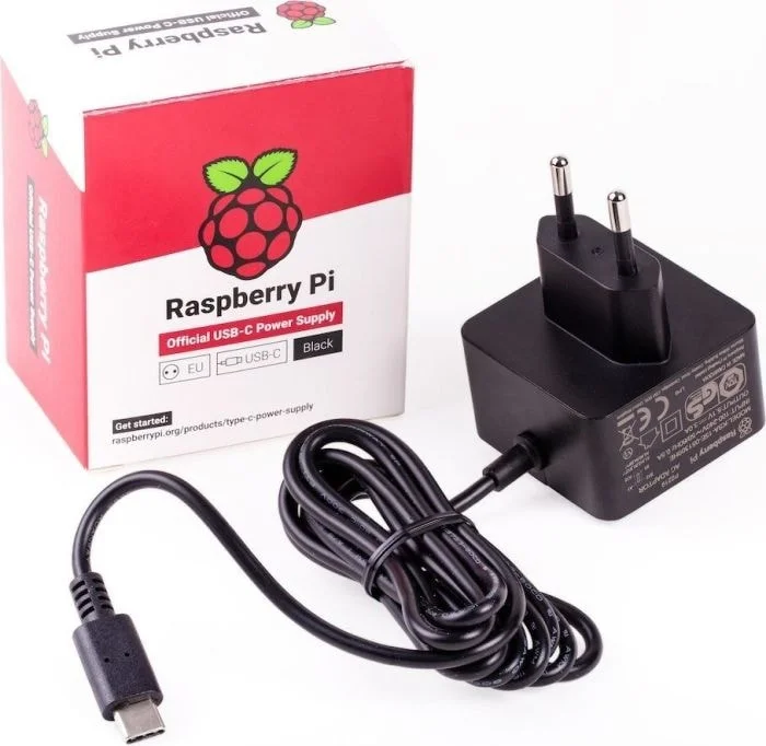 Raspberry Pi USB-strømforsyning, svart, USB-C, 5,1 V, 3 A, 1,5 m