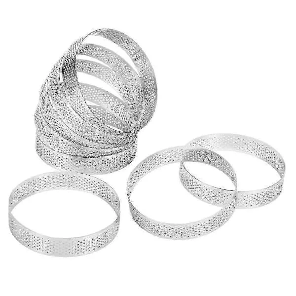 8 st Tartlettformar i rostfritt stål, värmebeständig perforerad kakmousseform rund dubbelrullad tartlettform metallform 10cm 2025 Qhzl 5 5