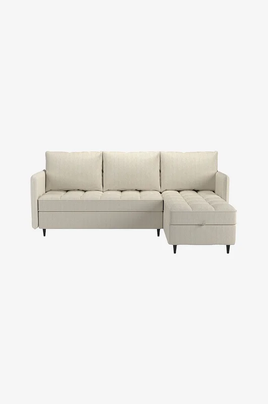 Loft24 - Lindhus 3-personers sofa med opbevaringsplads Vendbar chaiselong i fløjl - Hvid - 3-pers sofaer - Fra Homeroom