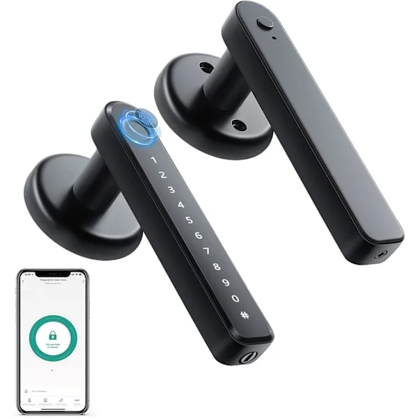 2025 Siste Modell Fingeravtrykk Smart Dørlås med Appkode Backup Nøkkel Fingeravtrykk Smart Dørvrider Nøkkelfri Inngang Dørlås med Håndtak for