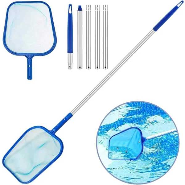 Pool Net Skimmer, Poolnät med 120 CM Teleskopstång, Finmaskigt Pool Skimming Nät för Badtunna Swimmingpool Spa Trädgårdsdamm Fontän och Akvarium