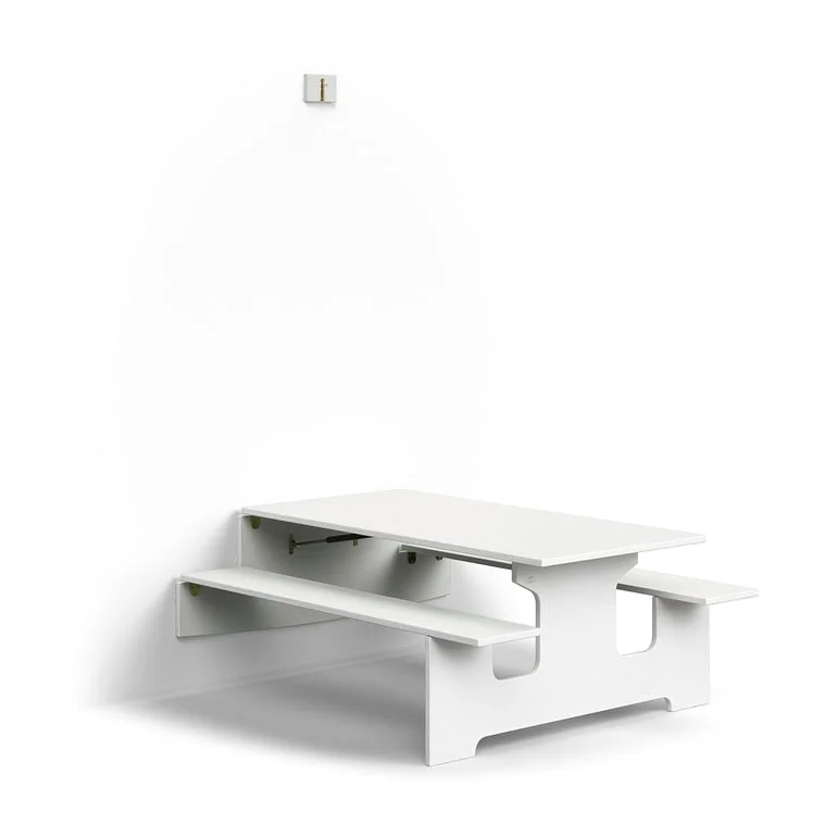 Vägghängt bord LUCAS, 1400x1205x580 mm, laminat, vit/grå