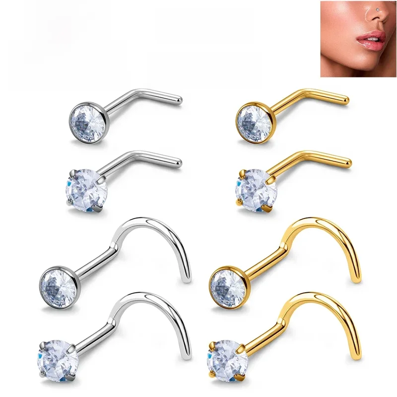 AliExpress - 1/10PCS ASTM F136 G23 Titan Piercing Nase Stud 20G L-Form Nariz Studs mit Zirkon 2-3mm Nasenringe Nasenloch Piercing Schmuck
