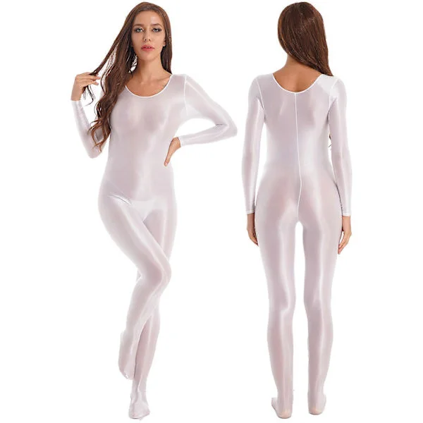 9 farver Sexet Dame Blank Badedragt Badetøj Langærmet Teddies Bodystocking Silkeagtig Heldragt Jumpsuit Udslæt Beskyttelse