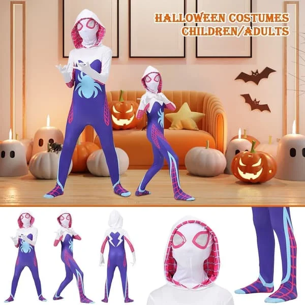 Nye Børn Piger Ghost Spider Stacy Gwen Cosplay Kostume Jumpsuit Fancy Kjole Lilla Lilla Lilla 140 Lilla
