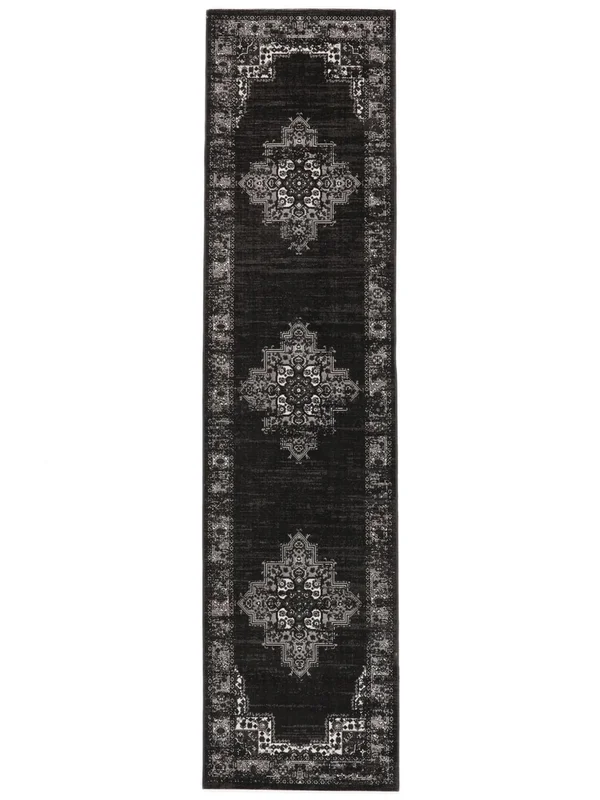 Vintage Vega 80X300 Petit Noir Médaillon Couloir Tapis