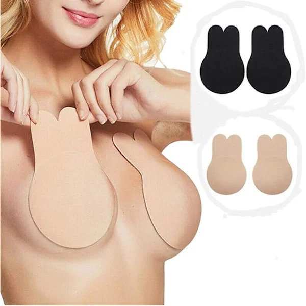 2 paria näkymättömiä push-up-rintaliivejä, itseliimautuvat rintaliivit pilkkukuviolla, olkaimettomat push-up-rintaliivit, 11,5 cm
