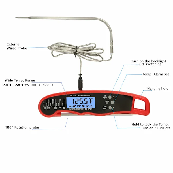 Stor skjerm dobbel nål termometer grillmat vanntett termometer mat mat alarm termometer