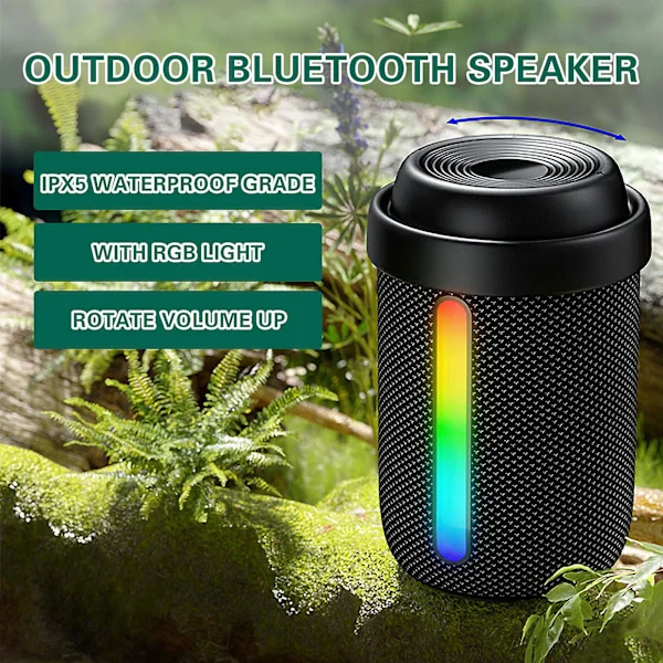 Trådlös Bluetooth-högtalare med RGB-ljus, bärbar vattentät liten högtalare, omgivande ljus, roterande och ökande volym