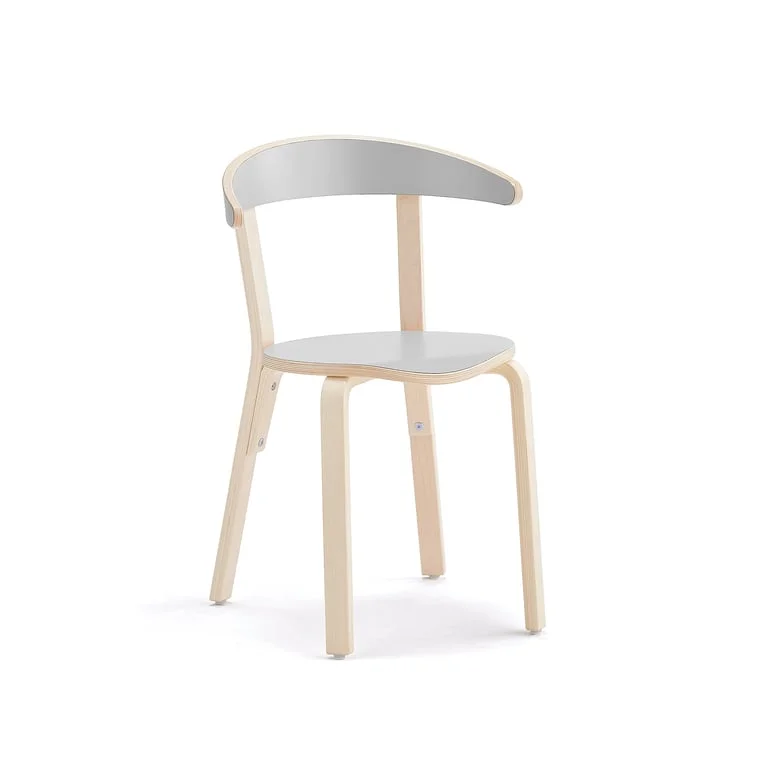 Kantinestol i træ LINUS, H 450 mm, birk, grå laminat