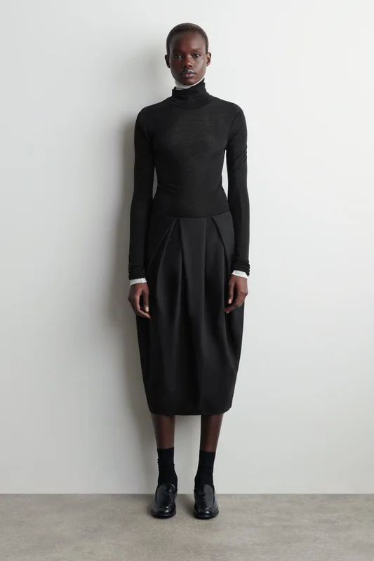 COS Women's Pleated Wool Midi Tulip Skirt in Black