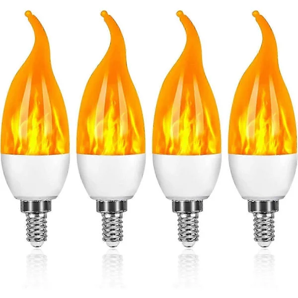 4-pakning 3W E14 LED Lyspære Flammeeffekt Lyspære med 3 Lysmoduser Dekorativ Lyspære (FMY)