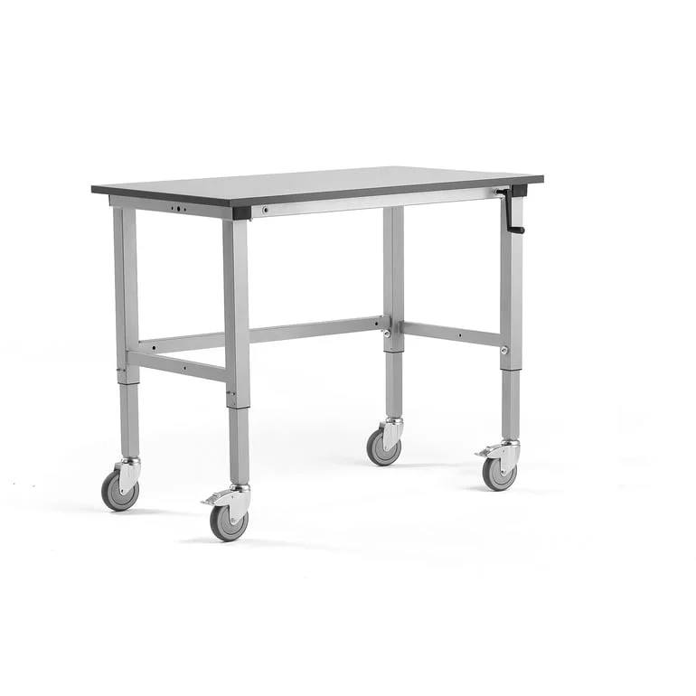 Mobilt hæve sænke arbejdsbord MOTION, manuel, 150 kg, 1200x600 mm, grå