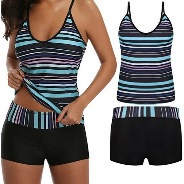 Dames Todelt Bikini Sæt Gradient Farve Tankini Sæt Top med Shorts Lav Talje Sportslig Badetøj Bikini