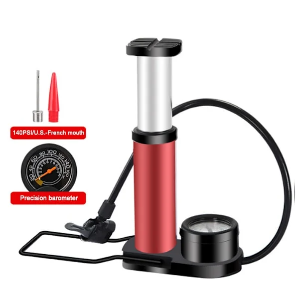 Sykkelpumpe, 140 PSI Mini Bærbar Sykkelpumpe, Mini Fotpumpe med Trykkmåler, Dobbel Ventil Sykkelpumpe for Sykler, Motorsykler, Svømming
